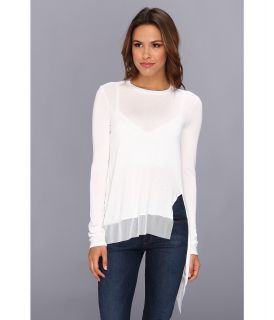 BCBGMAXAZRIA Ame Asymmetrical Top With Contrast Hem Womens Long Sleeve Pullover (White)