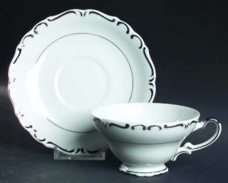 Ucagco Embassy Footed Cup & Saucer Set, Fine China Dinnerware   White Body,Plati