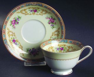 Noritake Colby (Blue On Edge) Footed Cup & Saucer Set, Fine China Dinnerware   B