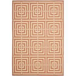 Poolside Terracotta/ Cream Geometric patterned Indoor/ Outdoor Rug (8 X 112)