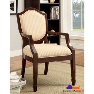 Furniture Of America Alfie Walnut/ Beige Stripe Fabric Accent Chair