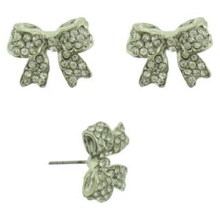 Womens Pave Bow Stud Earrings   Silver