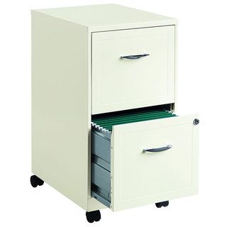 White 2 drawer Mobile File Cabinet (Pearl whiteMaterials SteelFinish GlossDimensions 26.5 inches high x 14.25 inches wide x 18 inches deepNumber of shelves NoneNumber of drawers/compartments Two (2)Model 19156Accommodates letter size hanging filesEa