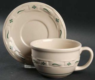 Longaberger Woven Traditions Heritage Green Cappuccino Cup & Saucer Set, Fine Ch