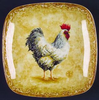 222 Fifth (PTS) Rustic Roosters (Square Shape) Salad Plate, Fine China Dinnerwar