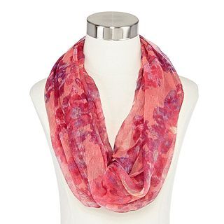 Floral Print Infinity Scarf, Red, Womens