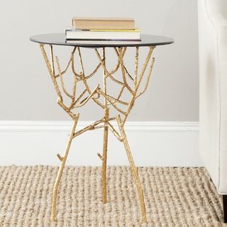 Safavieh Treasures Tara Gold/ Black Top Accent Table (Gold and black topMaterials Iron and glassDimensions 22.5 inches high x 18 inches wide x 18 inches deepThis product will ship to you in 1 box.Assembly Required )