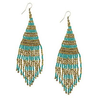 Womens Seed and Cube Drop Beaded Earrings   Gold/Turquoise