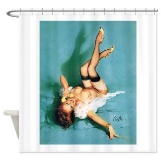  On the Phone   Pin Up Girl Shower Curtain  Use code FREECART at Checkout