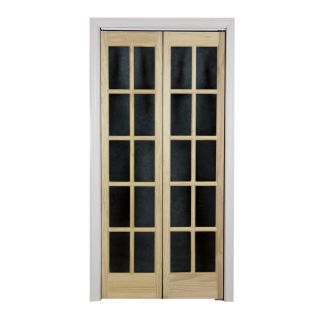 Traditional Divided Glass Unfinished Wood Tone Bifold Door