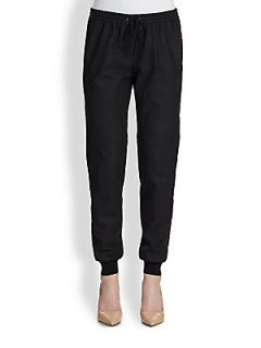 Rebecca Taylor Perforated Leather Track Pants   Black
