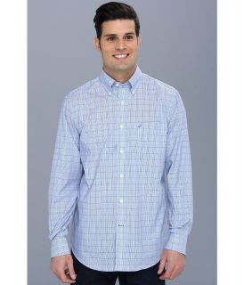 Nautica Wrinkle Resistant Glen Plaid Button Down Shirt Mens Long Sleeve Button Up (Blue)