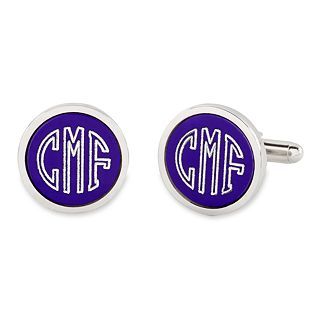 Personalized Purple Anodized Aluminum Round Cuff Links, Purple/Silver, Mens