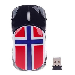 Stylish Car Shaped Norwegian Flag Style 2.4G Wireless Optical Mouse with Mini USB Receiver
