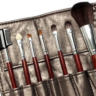 7Pcs Makeup Brush Sets Synthetic Hair with Gorgeous Dark Golden Leather Bag
