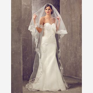 One tier Cathedral Wedding Veil With Applique Edge