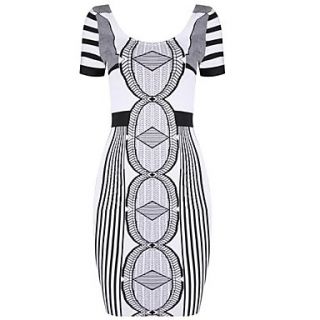 Hot Selling Ladies Scoop Neckline Short Sleeves Jacquard Pattern Short Bandage Dress