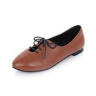 Faux Leather Womens Flat Heel Comfort Flats with Lcae up Shoes (More Colors)