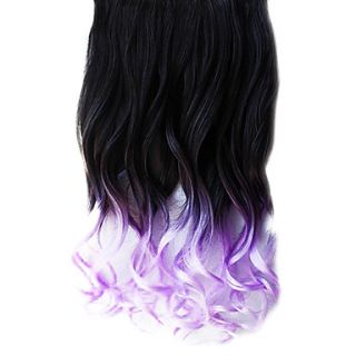 16 Inch Clip in Synthetic Black and Purple Gradient Wavy Hair Extensions with 5 Clips