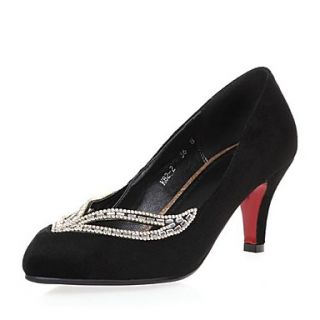Suede Womens Cone Heel Pumps Heels with Rhinestone Shoes(More Colors)