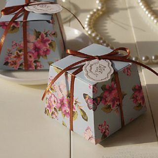 FlowerButterfly Pattern Favor Box with Ribbon   Set of 12