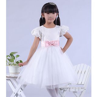 A line Jewel Knee length Satin And Lace Flower Girl Dress