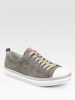 Prada Suede Lace Up Sneakers   Grey  Prada Shoes