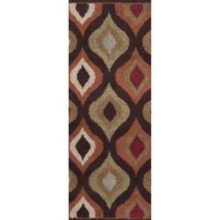 Marsala Chocolate Brown Geometric Plush Shag Rug (27 X 73)
