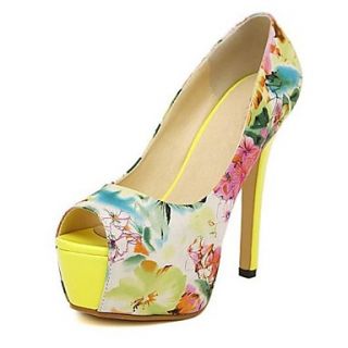 Leatherette Upper Womens Stiletto Heel Peep Toe Pumps with Flower Print Shoes