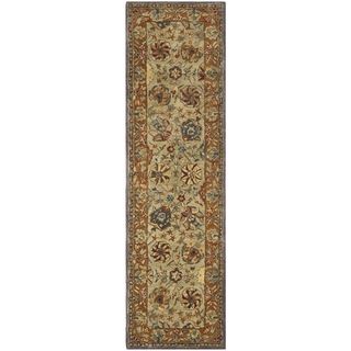 Hand made Anatolia Green/ Gold Hand spun Wool Rug (23 X 12)