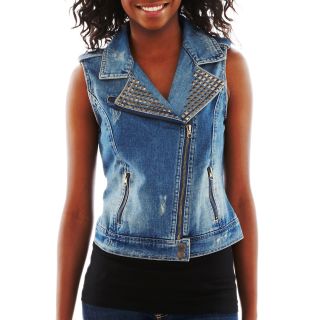 Embellished Moto Vest, Lt Denim, Womens