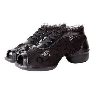 Womens Leather Lace Upper Jazz Dance Sneakers Shoes