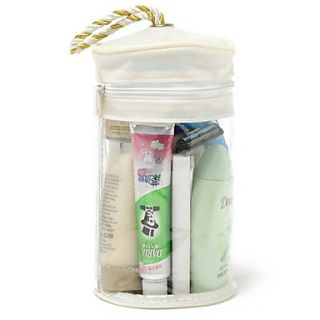 Beige Transparent PVC Columned Make up/Cosmetics Bag Bathroom Cosmetics Storage with Rope