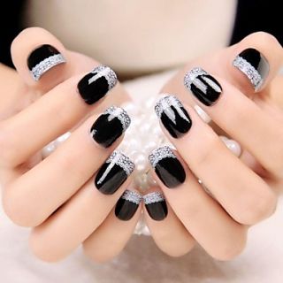 24PCS ABS Black Pearl Full Cover Finger Nail Art Tips