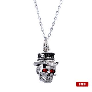 8GB Chrome Style Skull USB Flash Drive Necklace (Silver)