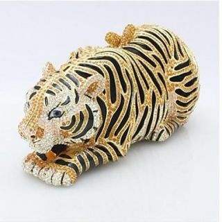 Hand Beaded Stylish Rhinestone Gold Tiger Evening Clutch Bags Diamond Clutch