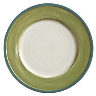 World Tableware 10 3/4 Round Plate   Ceramic, Green, Blue Rim