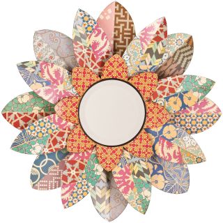 Colorful Floral Round Wall Mirror, Red