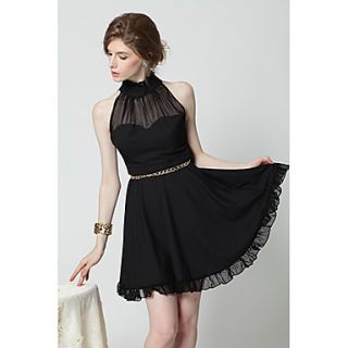 Womens Elegant Standing Collar Sleeveless Dress