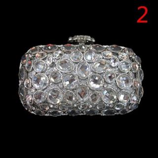 Silver Clear Crystals Ring Clasp Purse Clutch Cocktail Boxes Evening Bag