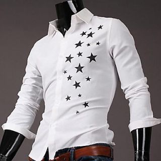 Mens Lapel Stars Print Long Sleeve T Shirt