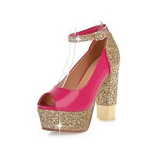 Patent Leather Womens Chunky Heel Platform Peep Toe Heels Shoes with Sparkling Glitter (More Colors)