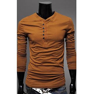 Mens Casual Single Breast Long Sleeve Round Neck T Shirt