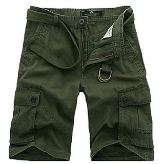 Mens Solid Color Oblique Placket Shorts(without Belt)
