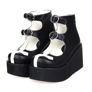 White Cross Platform Gothic Black PU Lolita 8cm High heeled Shoes
