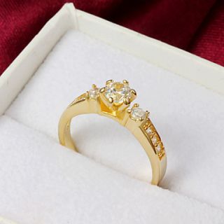 High Quality Classic Gold Plated Clear Rhinestone Flower Shaped Womens Ring