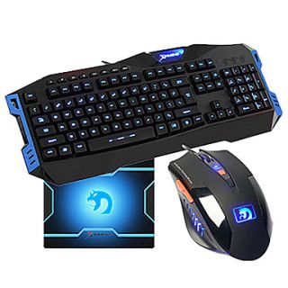 USB Wired Super Dazzle Blue LED Optical High speed Gaming KeyboardMouse Suit
