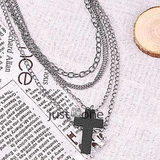 Women Cross Pendant Multi Chains Metal Necklace