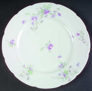 Bassett 5186 Dinner Plate, Fine China Dinnerware   Purple Flowers,Green/Gray Lea