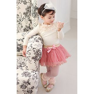 Girls Bowknot Puff Sleeve Pearl Sweet Clothing Sets